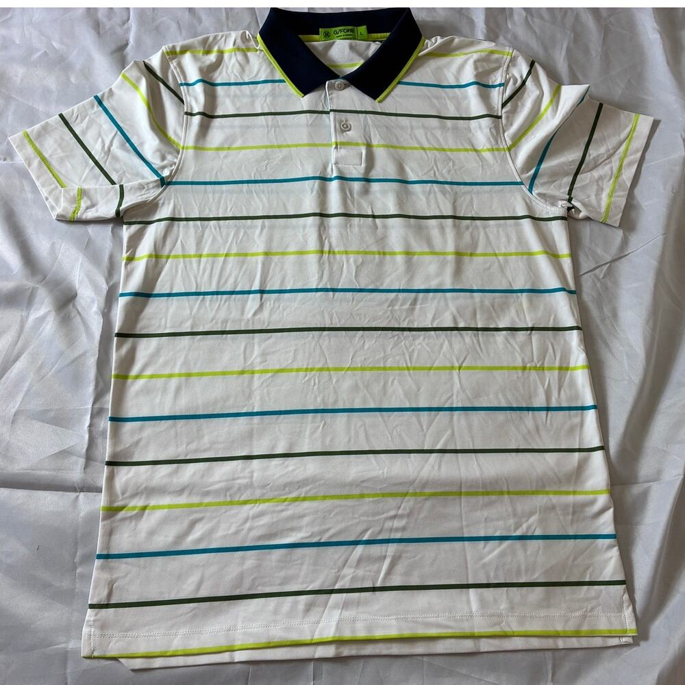 G/FORE Golf Polo Men's L White Striped Navy Collar